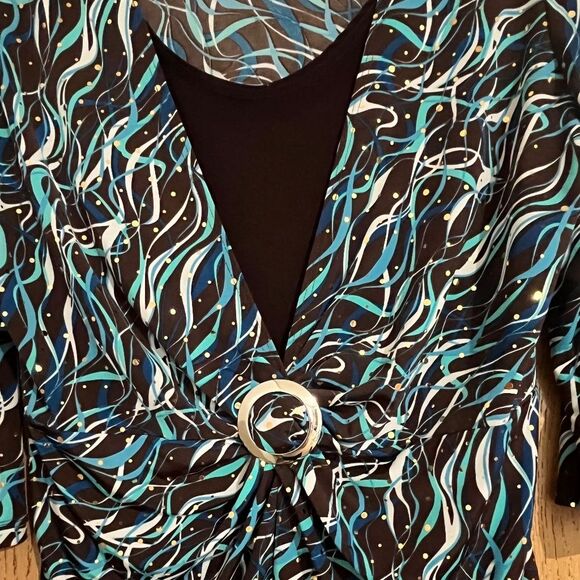 Brittany Black Women’s Blue & Green Multi Ruched Keyhole Front Detail Top Sz-M - Picture 2 of 5